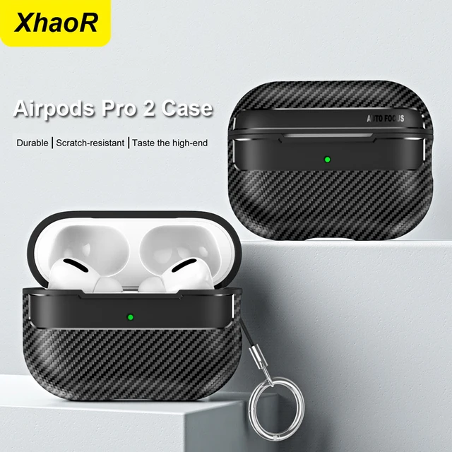 Oryginalne etui Airpods Pro 2. Tekstura włókna węglowego. Miękkie silikonowe etui na słuchawki odporne na wstrząsy z haczykiem. Pokrowiec Funda Air Pods 4.