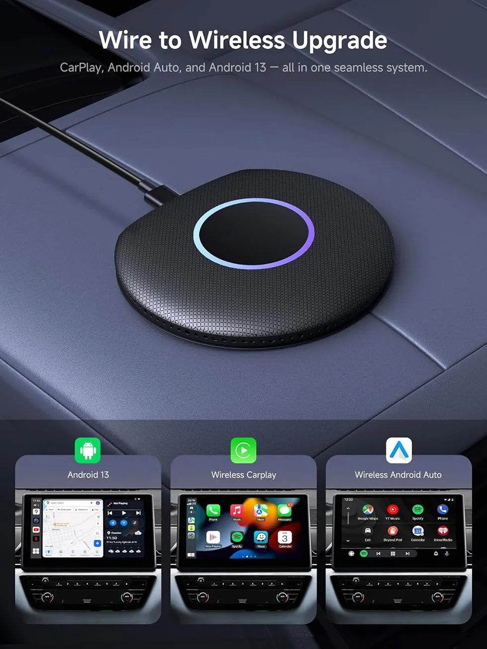 Wireless Carplay Adapter, Android Auto Wireless, Smart Magic Car AI Box Ring Kit, Android System 4G+64G 8G+128G, Dual Bluetooth WIFI, 4G LTE, GPS Navigation, Drivechat CB6A CB6B CB6 Atotoselect