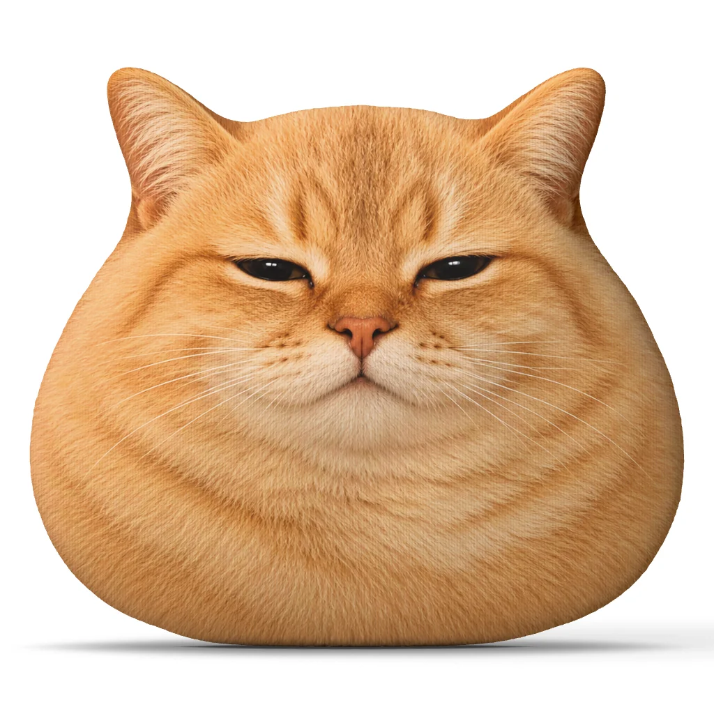 Chubby Orange Cat Shaped Pillow Round Tabby Cushion Stuffed Throw Pillow for Sofa Home Decor Sleepy Face Cat Lover Gift