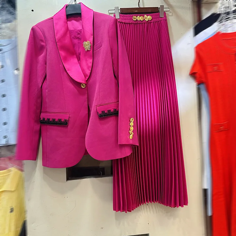 بدلة مصممة جديدة لعام 2025 بزر واحد وطية صدر السترة بلون نقي بقصة ضيقة للنساء