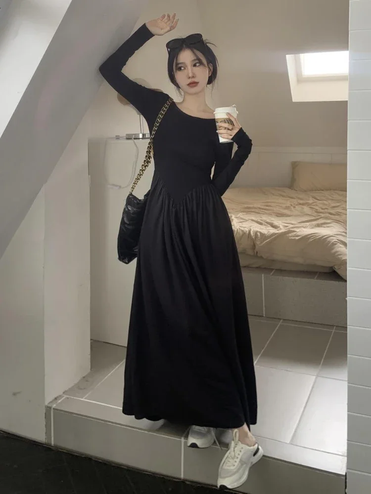 Dresses Women Slim Sexy Design Pure Empire Simple Korean Style Folds Basic Creativity Midi Vestidos Spring Temperament Hot Girls