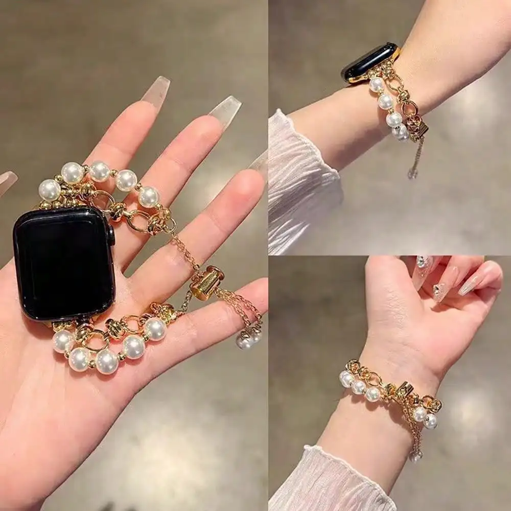 

1pc Women's Pearl Bracelet Metal Band Compatible With 38/40/41/44/45/49/42/46mm Series 11/SE3/Ultra3/Ultra/SE/SE2/10/9/8/7/6/5/4/3/2/1