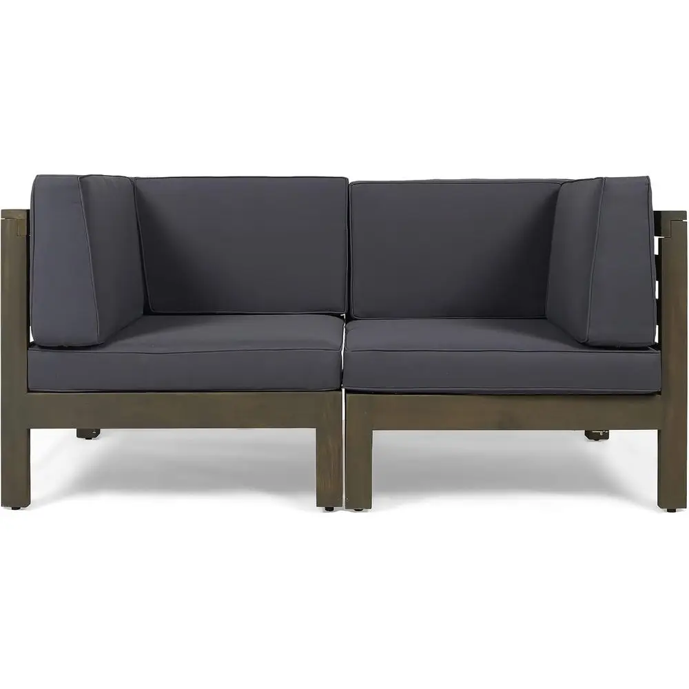 

2-Seater Acacia Wood Outdoor Sectional Loveseat Set with Cushions in Gray