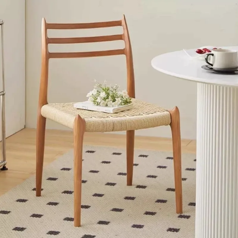 

Braided rope dining chair Japanese log wind rattan weaving household small apartment restaurant mortise and tenon medieval