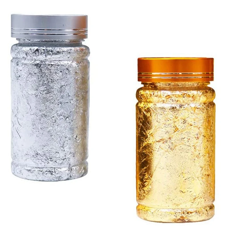 2 szt. Folia metaliczna papier srebrny złoty liść płatki do DIY malarstwo ręczne złocenie rzemiosła paznokci (srebrne złoto)