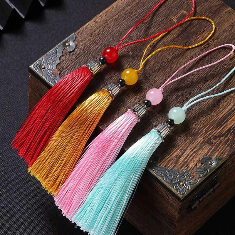 10Pcs Tassels Silky Handmade Soft Tassels Jade Bead Tassel DIY Craft Jewelry Bookmark Key Chain Decor Pendant Smooth Fringe Trim