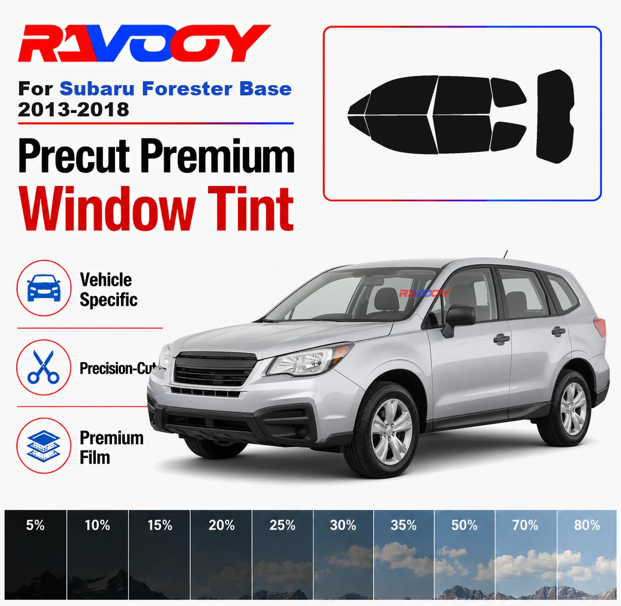 Premium Precut Window Tint Kit Front Rear Windows Rear Windshield For Subaru Forester Base 2013-2018 Car Solar Nano Ceramic Film