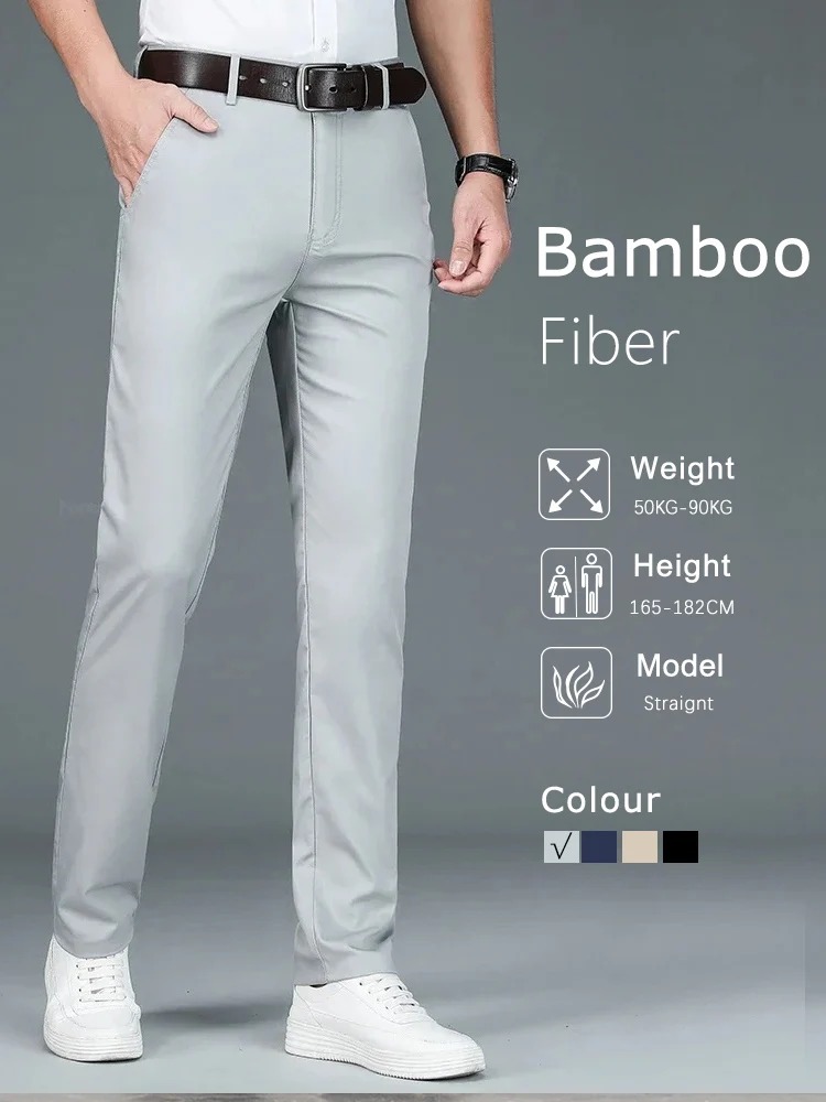 Bamboo Business Pants Men Summer Clothes New Straight Classic Fashion Casual Long Pants Breathable Formal Trouser Male
