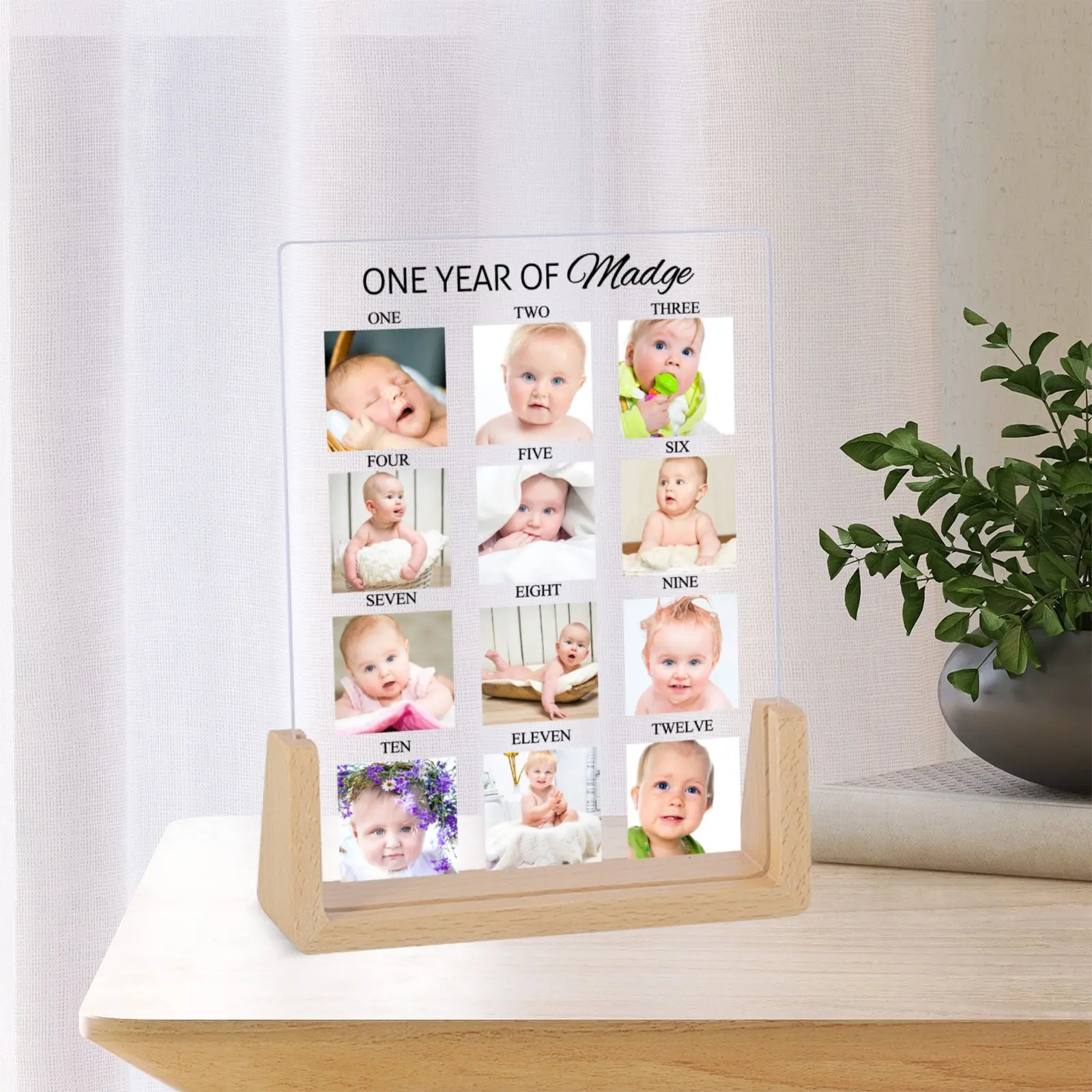 Custom Newborn First Year Photo Display Frame Nursery Decor Birth 12 Month Keepsake Picture Frame for Boy Girl from New Mom