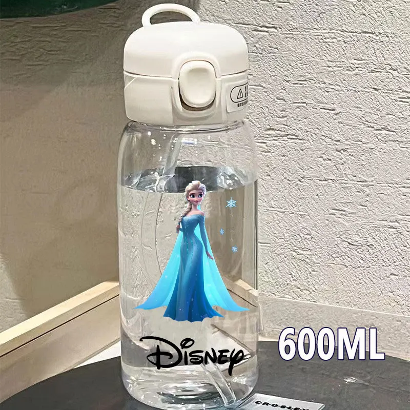 600ML Straw Water Cup Portable Plastic Disney Frozen Elsa Transparent Exquisite Girls Outdoor Large Capacity Sport Water Bottle