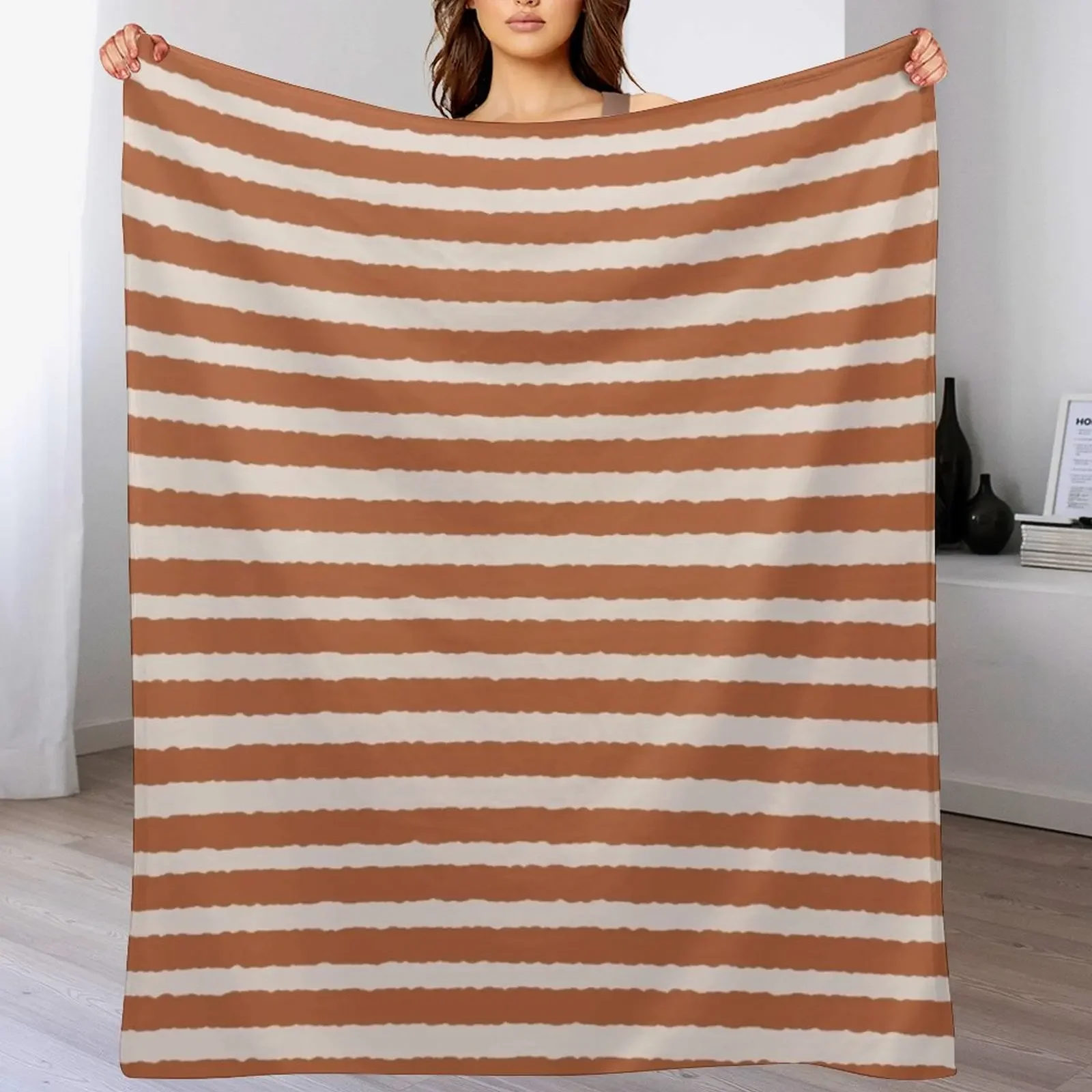 

Burnt Orange & Cream Stripe Throw Blanket Warm Throw Blanket Gift for Anniversary