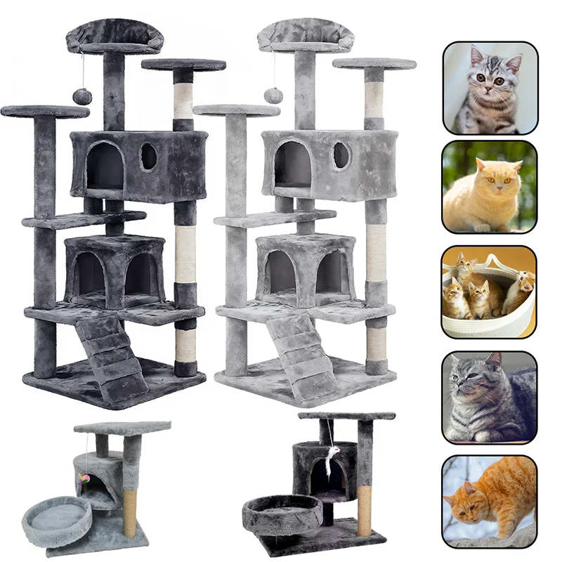 Cat Tree Cat Tower Plush Cat Condo Cat Tree House with Scratching Post Perches Caves with Cat Toy Cat Accessories Pet Supplies