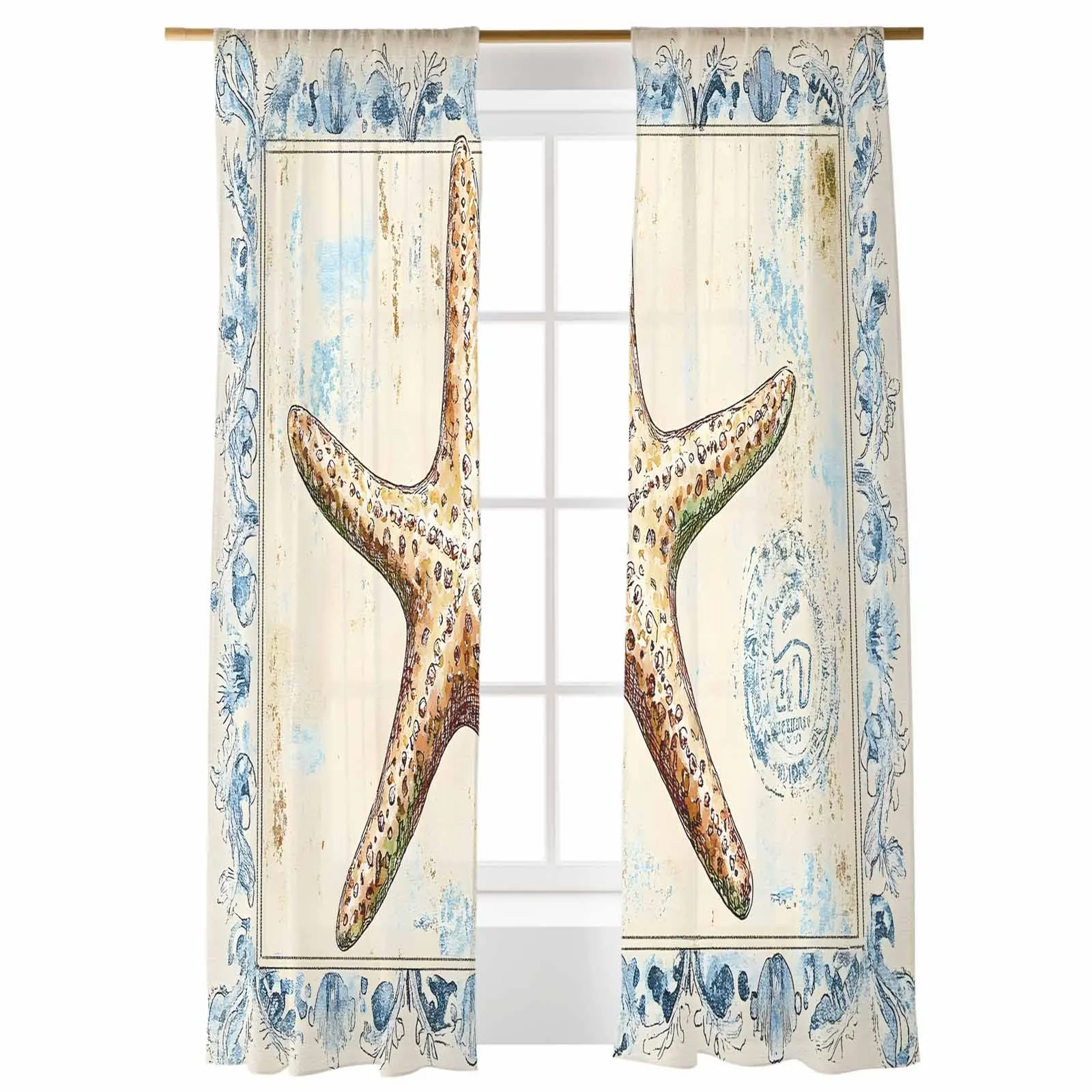 

Retro Shell Abstract Tulle Curtains For Living Room Bedroom Children Room Decor Sheer Curtains