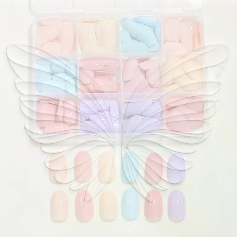 288pcs Per Box Dopamine Creamy Colors Press On Nails Mid Length Almond Glossy Matte Solid Color Nail Tips Set