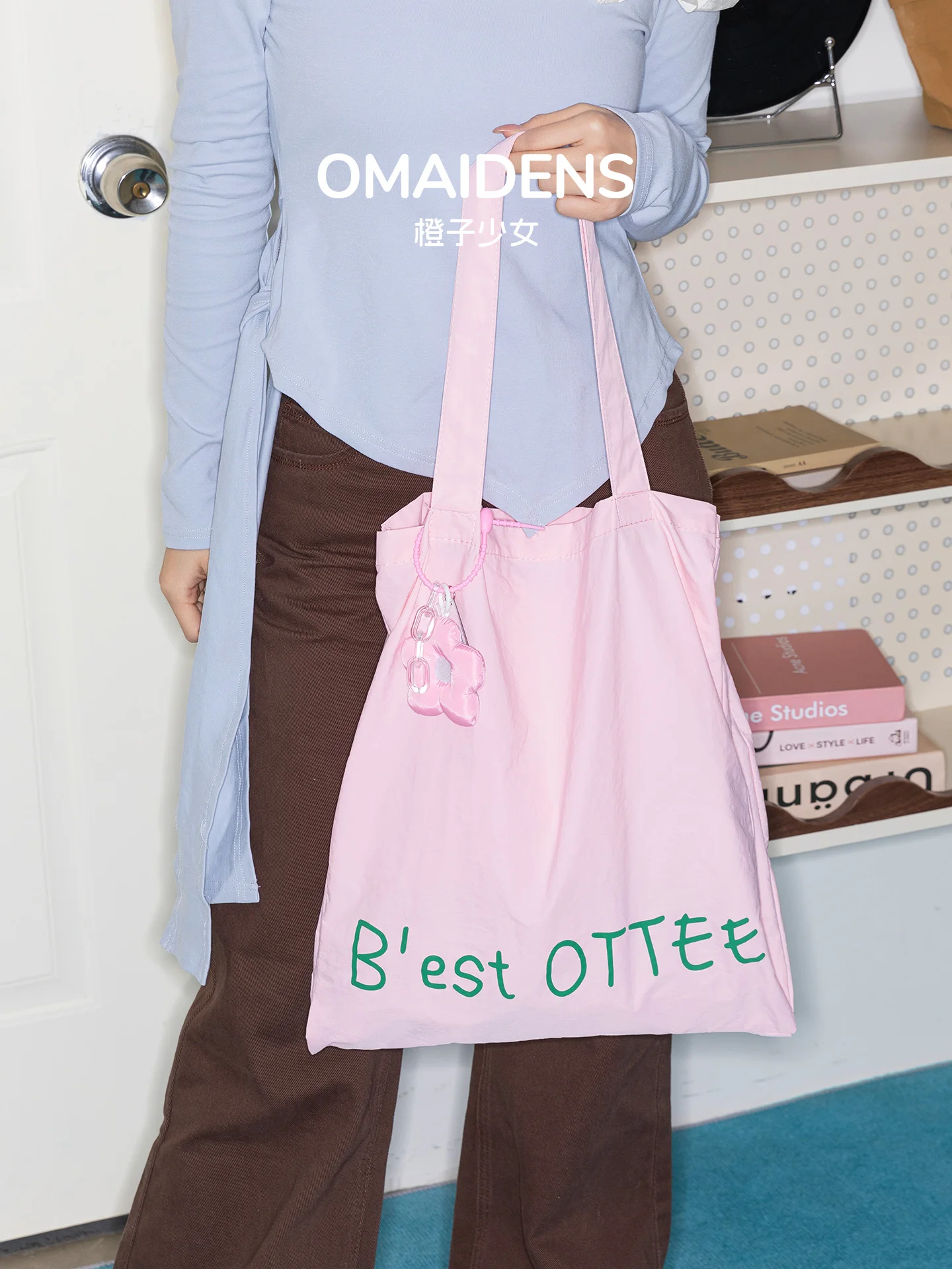 

Pink Canvas Tote Bag Women's Slouchy Style Single Shoulder Bag Commuting Large Capacity Relaxing Feelins Korean Style Bag