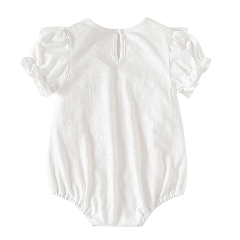 2025 New Summer 0-24M Children Clothes Korean Style Climbing Suit Short Sleeved Cotton Lace Splicing Infant Baby Girls Bodysuits