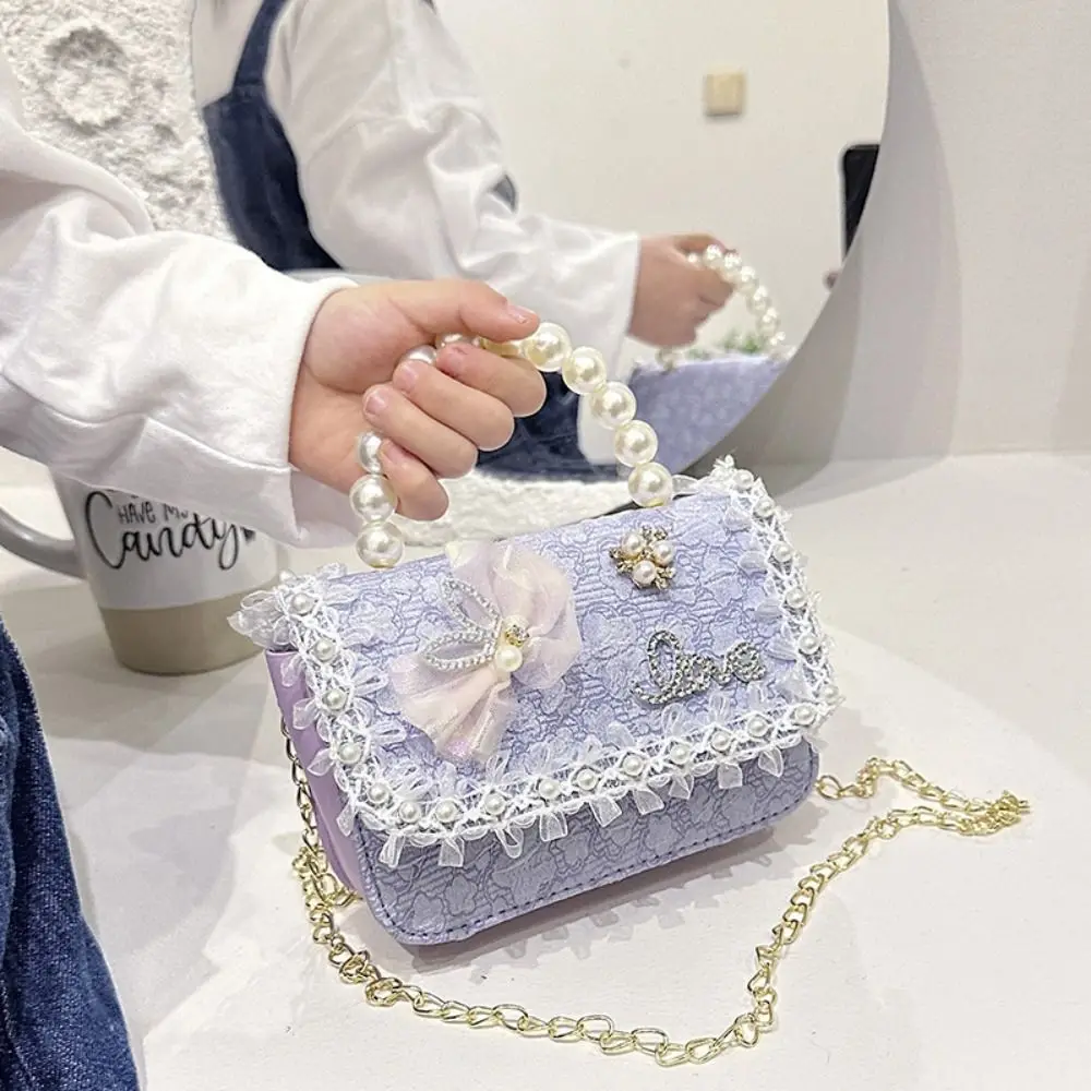 New Pearl Lace Children's Crossbody Bag Princess Adjustable Girl Shoulder Bag Lightweight Handbag