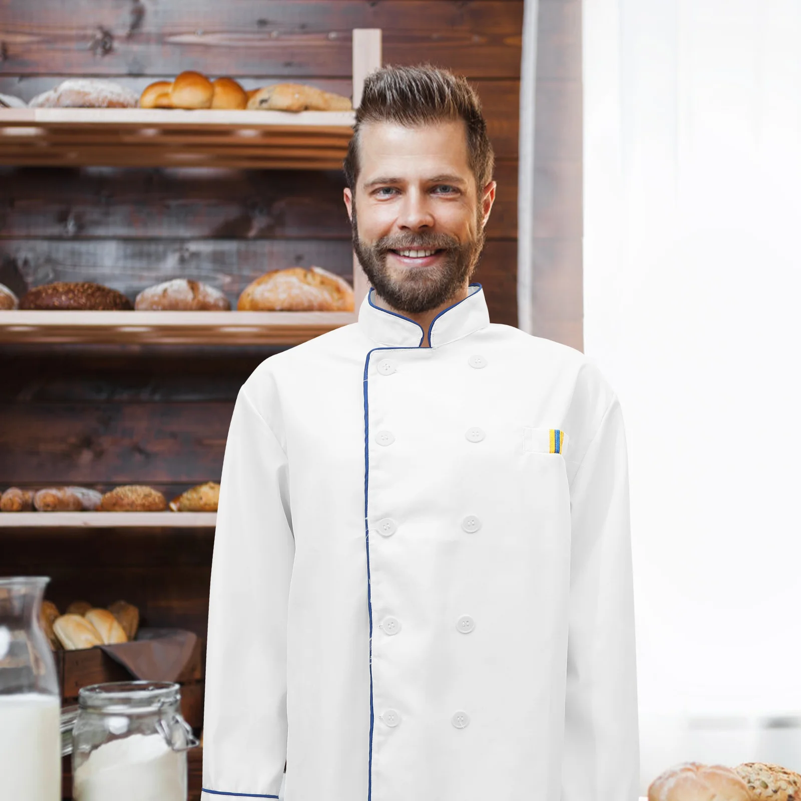 

Restaurant Chef Coat Long Sleeve Comfortable Splash-Proof Cooking Jacket Unisex Chef Clothes Outdoor Bbq Chefs Coat