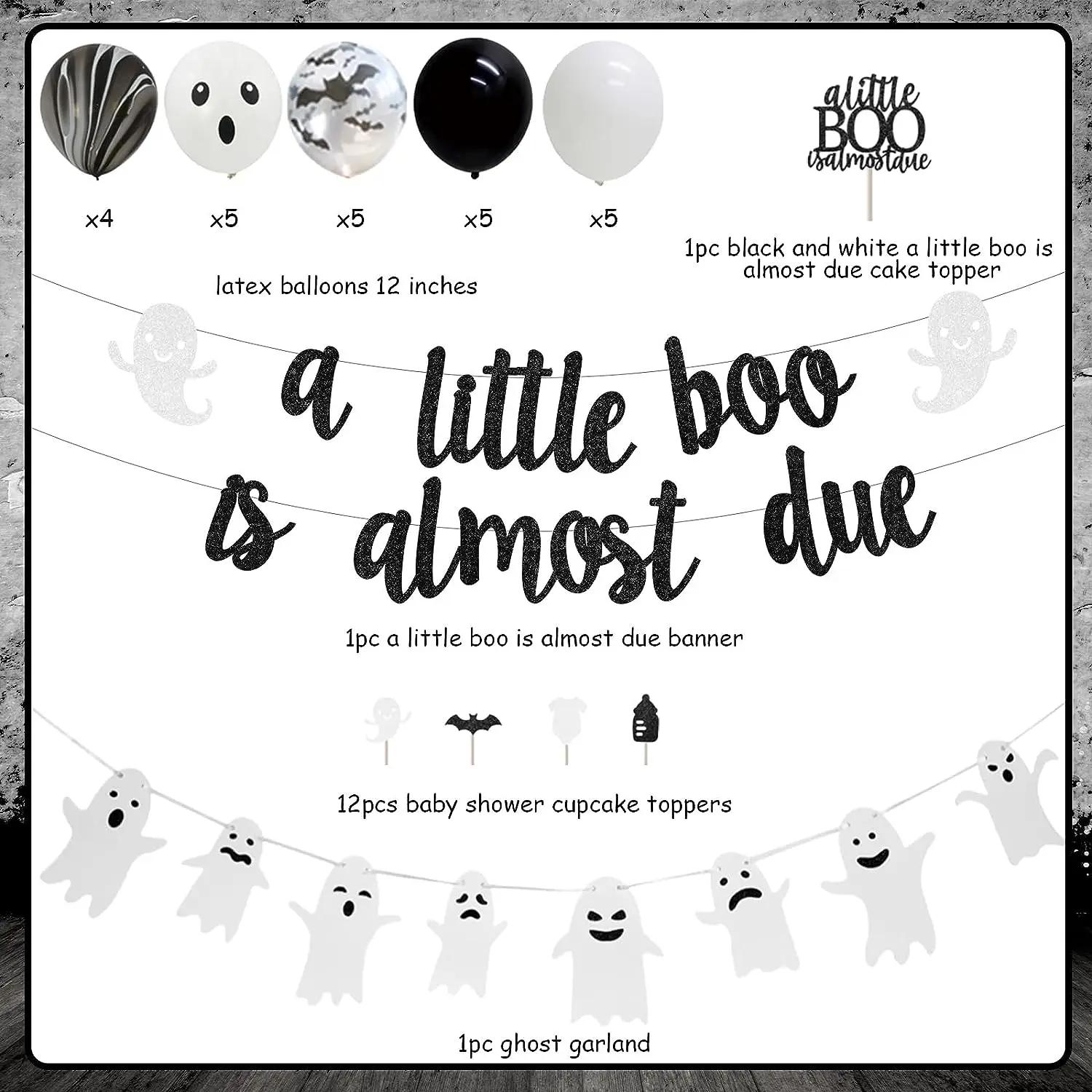 A Little Boo Is Almost Due Baby Shower Decoration Boy Black White Halloween Baby Shower Supplies Little Boo Banner Ghost Garland