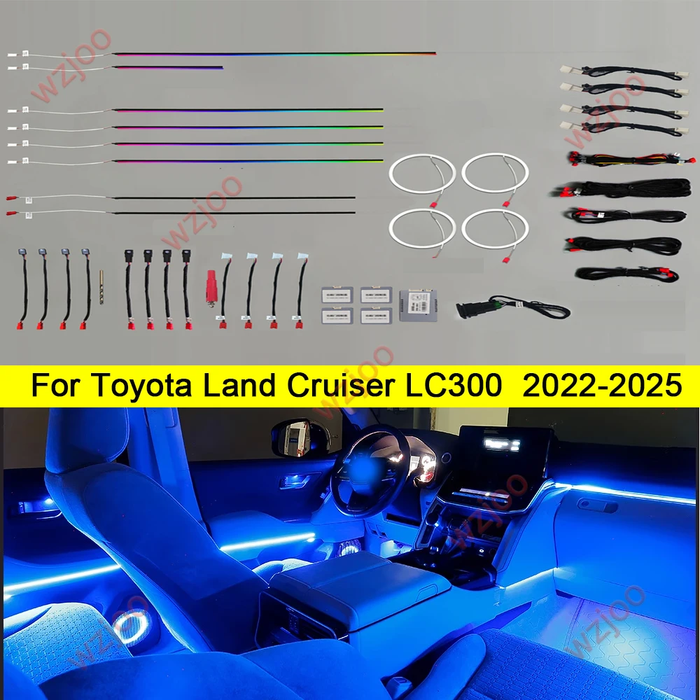 

Светодиодный окружающий свет для Toyota Land Cruiser LC300, динамическая атмосферная лампа, модернизация автомобильного внутреннего освещения, светящееся кольцо с звуковым сигналом