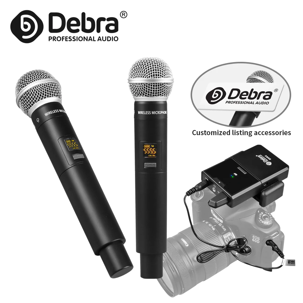 Debra DV01/02H UHF Wireless Handheld Mic with Monitor Function Support Custom Content Card For Interview Live Broadcast VLOG