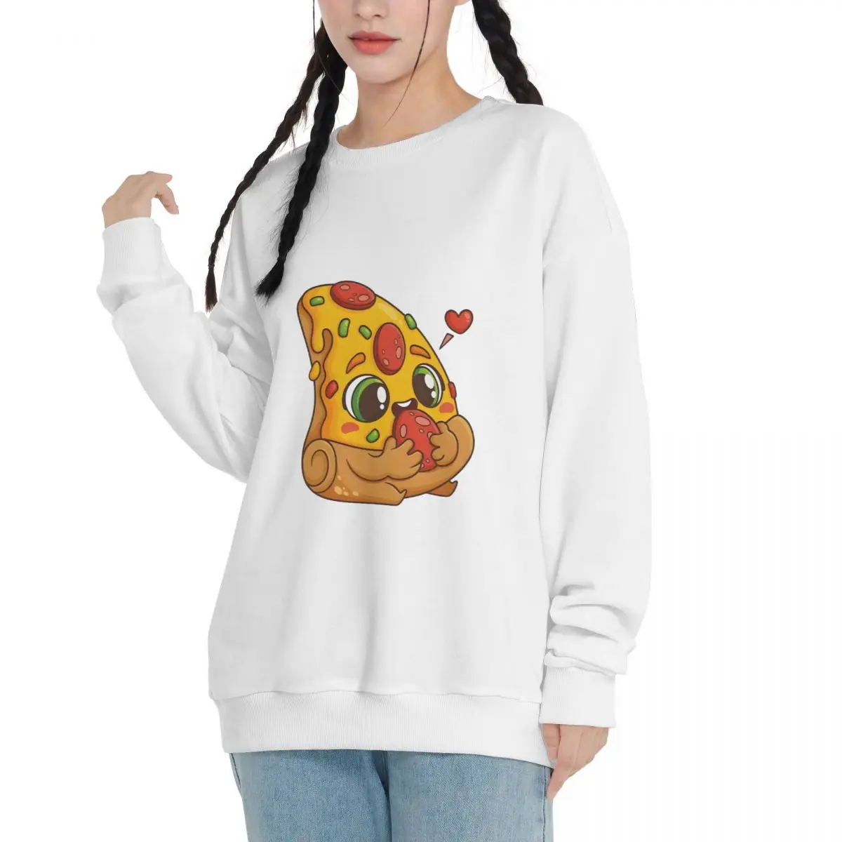 Cute Pizza And Animal Falling shoulder pure cotton round neck adult sweatshirts new casual loose fit top