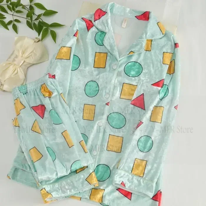 

Теплый пижамный комплект, одежда для сна из 2 предметов, зимняя ночная рубашка, женский топ и брюки с принтом, новинка 2024, пижама с длинными рукавами Mujer, повседневная одежда для дома