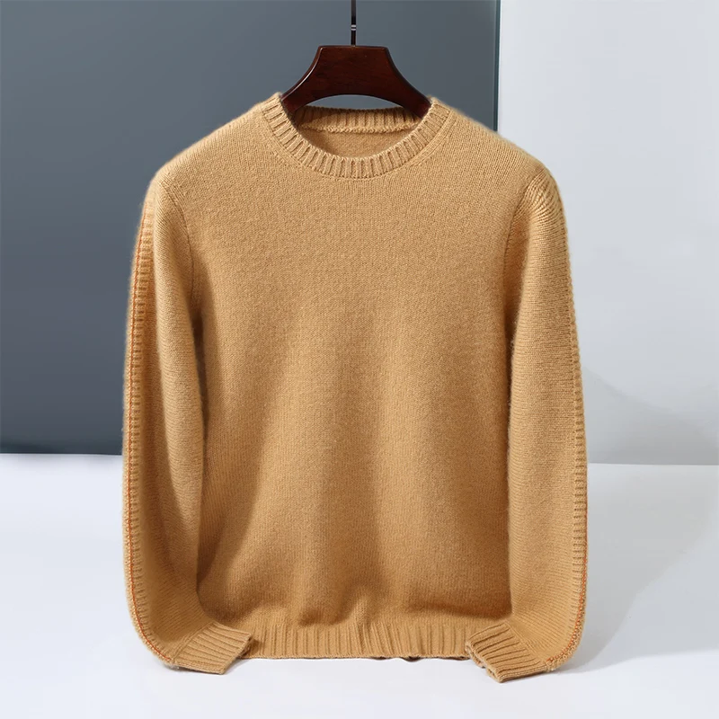 

DjzDsm Autumn Winter 100% Goat Cashmere cashmere Men's O-Neck pullover Knitwear Thicken warm bottom shirt Solid Leisure Top