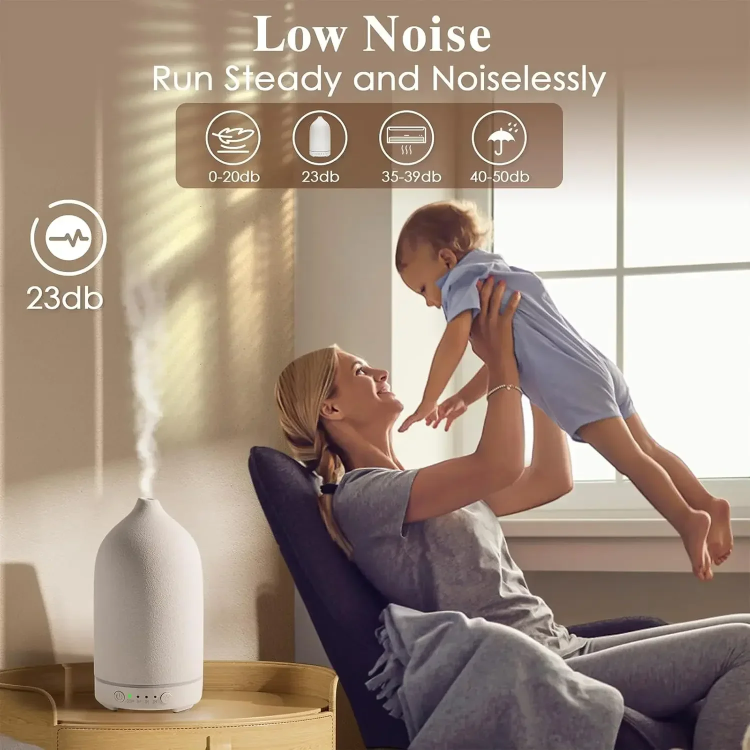 Essential Oil Diffuser 100ml Ceramic Ultrasonic Aroma  Diffuser Humidifier Timer Setting 7 LED Colors Changing Lights For Home