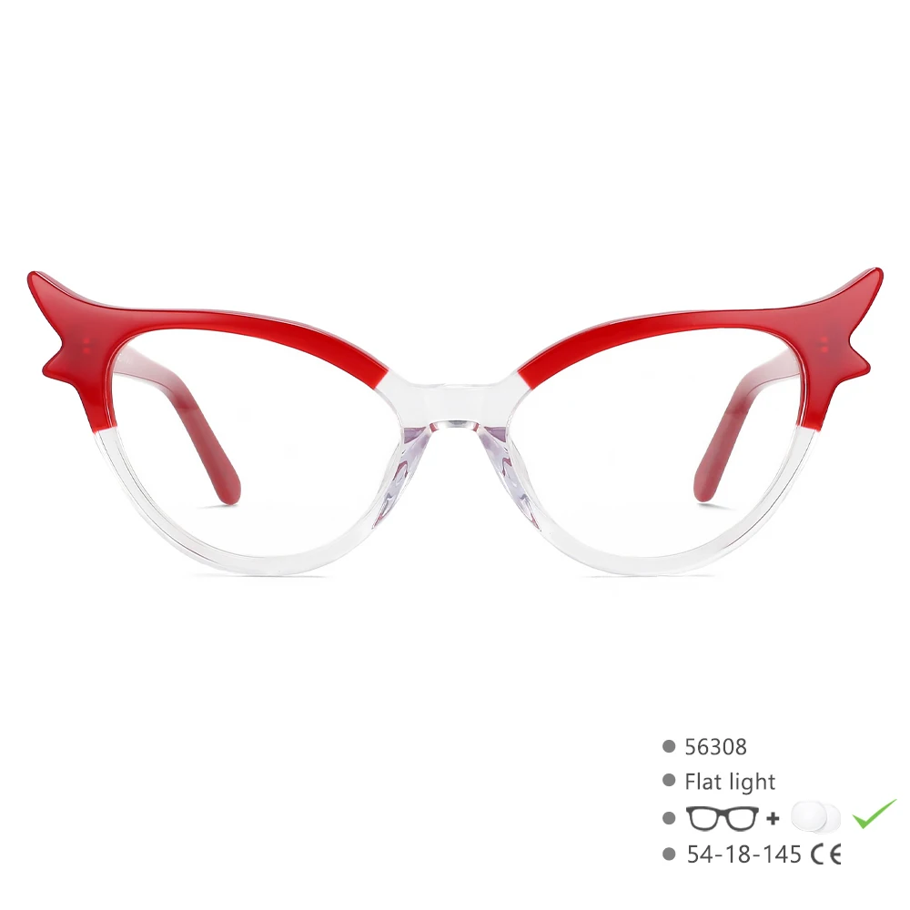 56308 Sexy Cat Eye Acetatfaser-Brillengestell für Frauen, hochwertige Federscharniere, verschreibungspflichtige Brillen für Damen