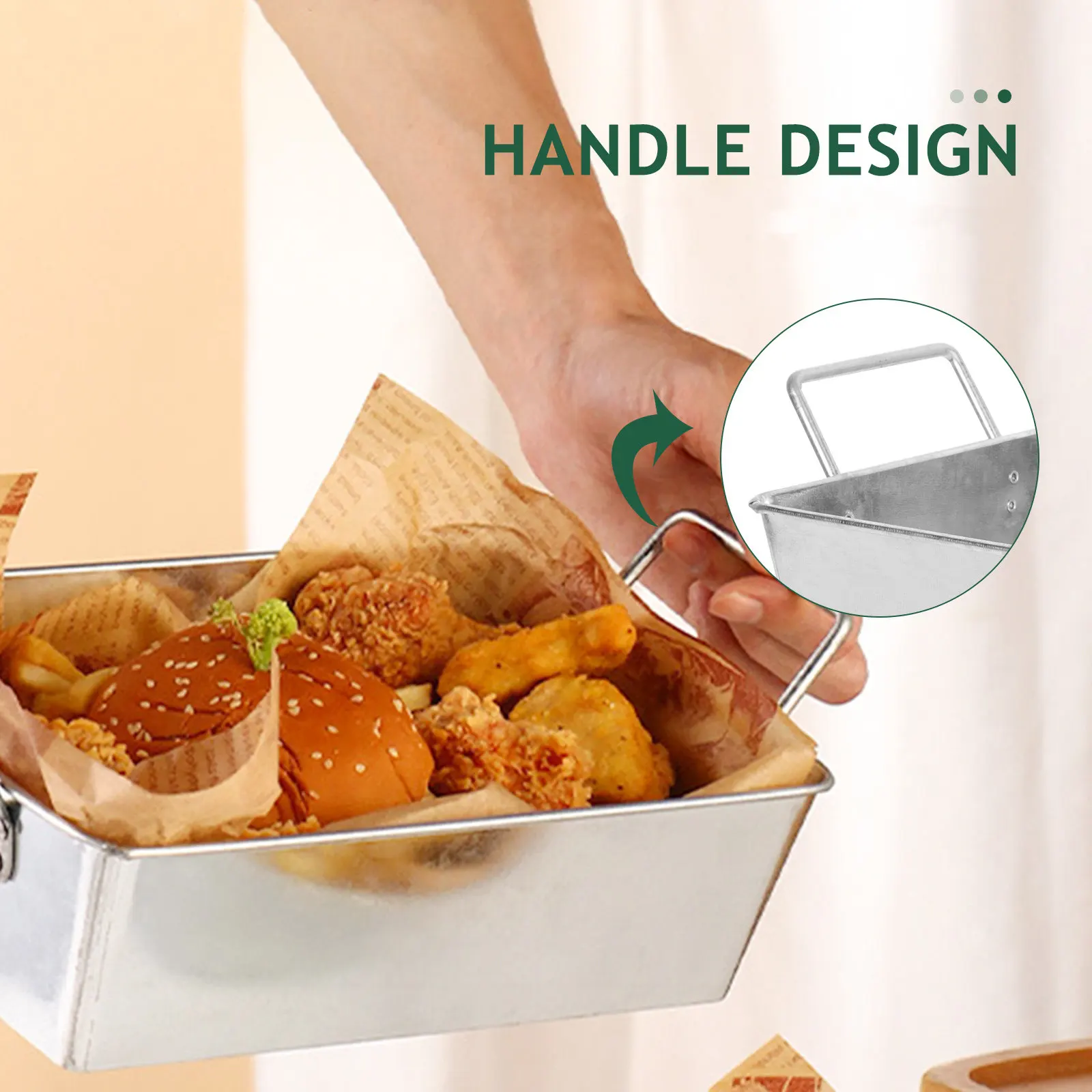 Galvanized Iron Fried Chicken Plate with Ear Handles Simple Elegant Design Multi-Purpose Food Serving Plate for Steak French