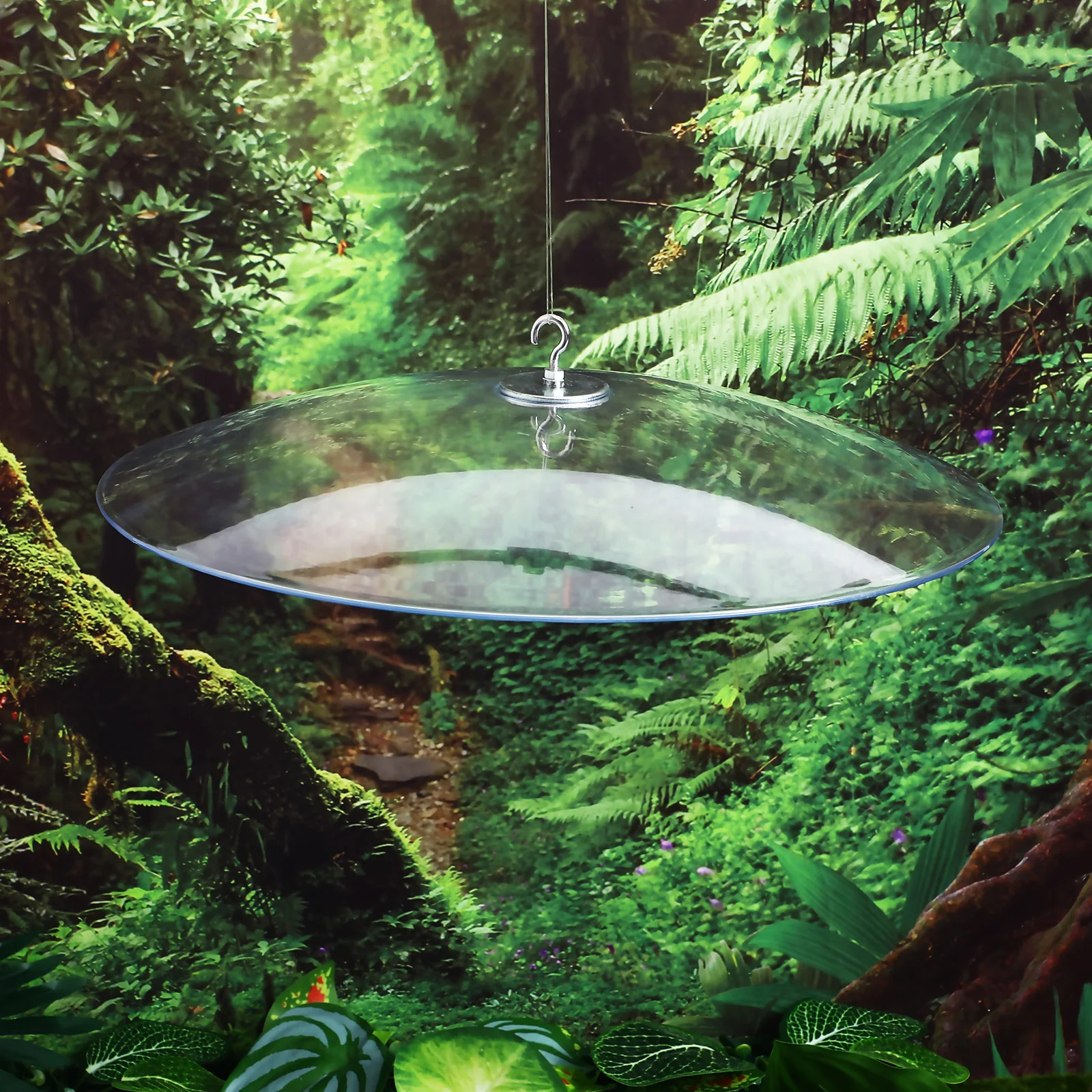 

Large Squirrel Baffle Bird Feeder Cover Transparent Sturdy Plastic Iron Hook Waterproof Rain Protection Outdoor Birds Feeder