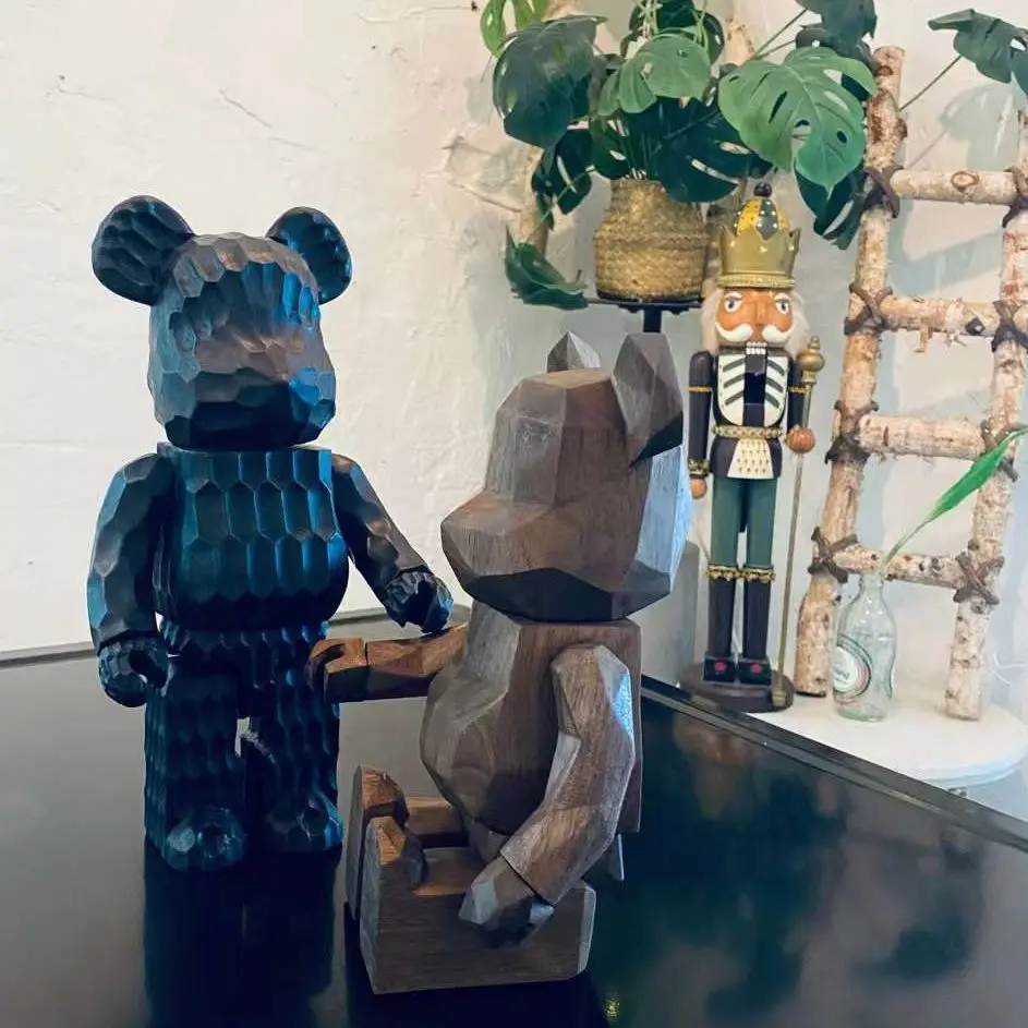 Bearbrick 400% hebanowy niedźwiedź falisty i orzech Rhombus Bear BE @ RBRICK Wood rękodzieło figurka Premium kolekcja ozdoba