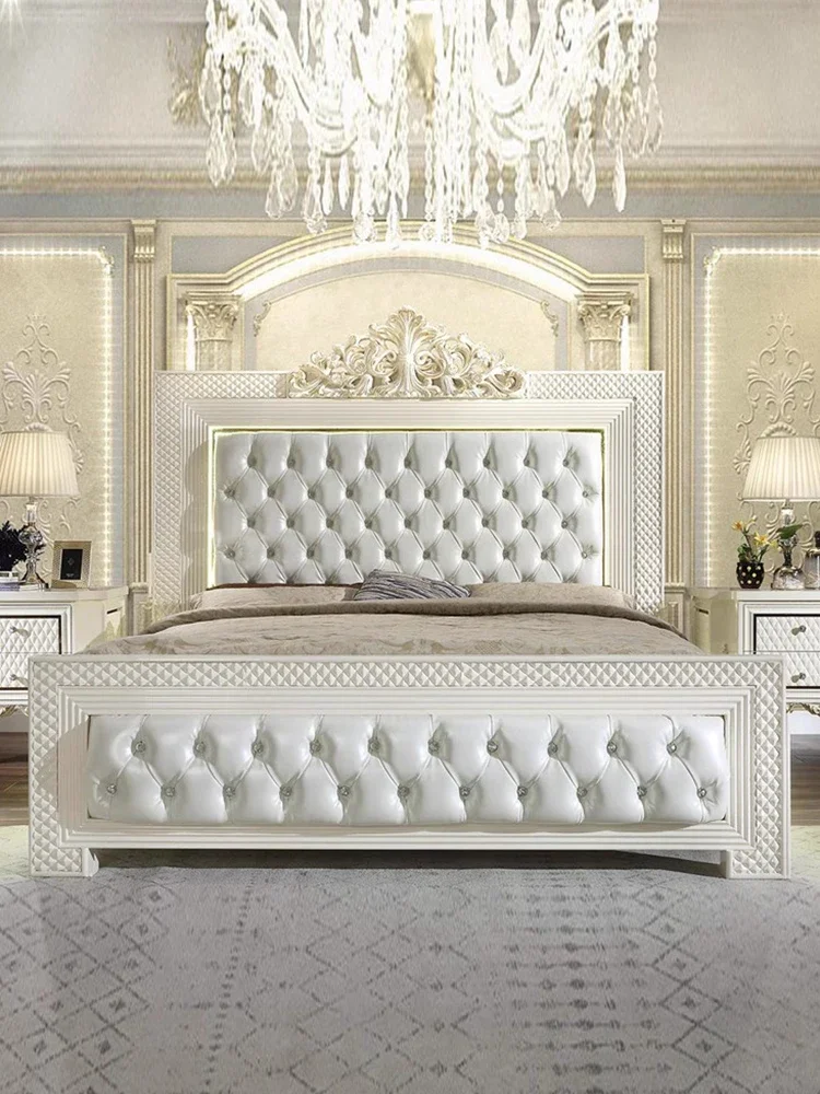 European style solid wood bed French court style neoclassical 1.8m 2m king bed genuine leather wedding bed solid wood double