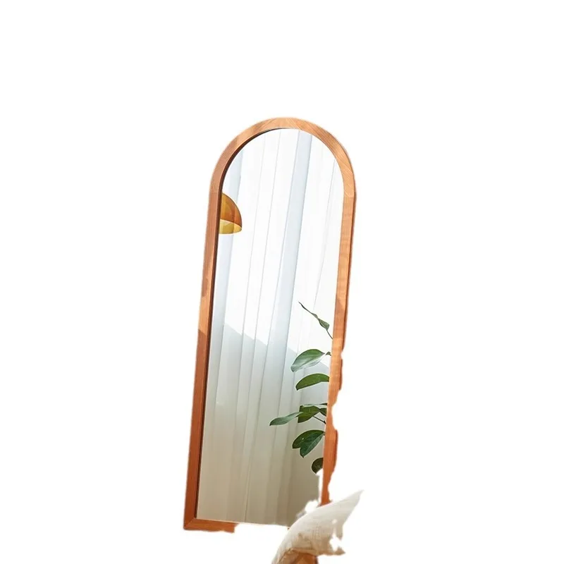 

French literary and retro, solid wood full-length mirror, cherry wood, arched, floor-to-ceiling fitting mirror, wall hanging