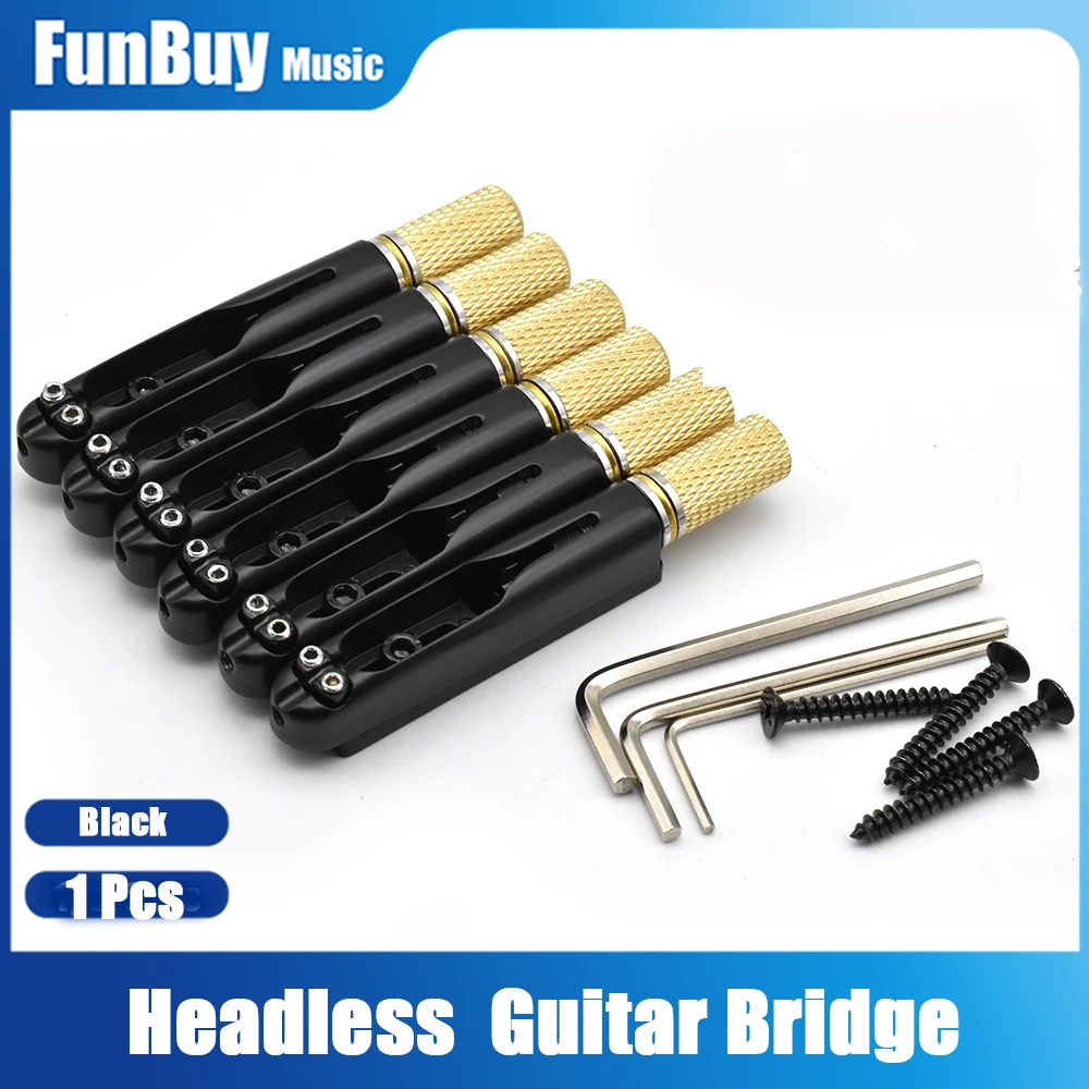 1 Pcs Headless Guitar Bridge Headless for 6-String Electric Guitar Brass Bridges Black