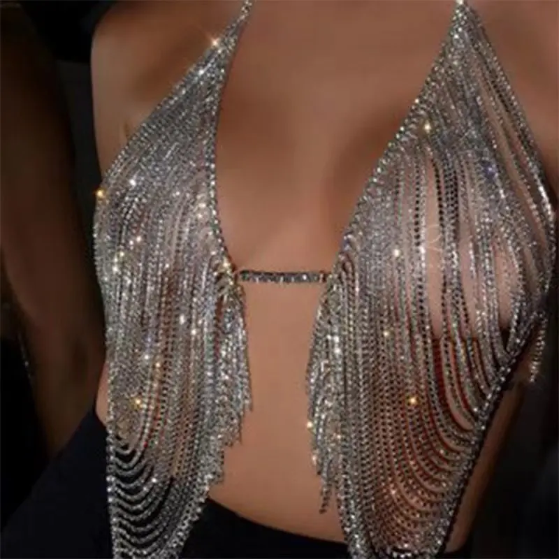 Body Jewelry Sexy Crystal Tassels Bra Chain Bikini Three-point Thong Night Club Party Briefs Body Accessories Beach Dress