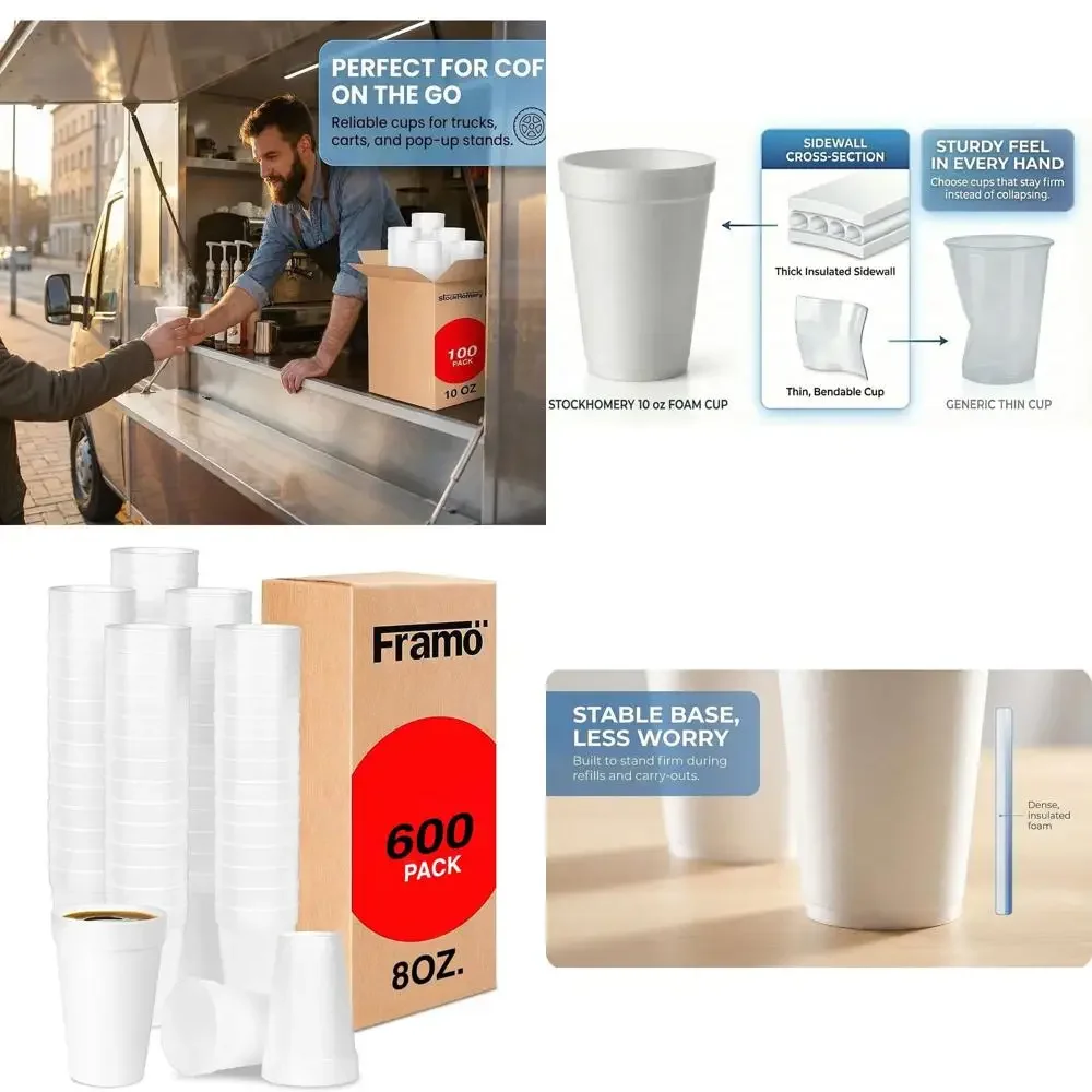 

Lightweight Insulated 8 Oz Cups for Hot & Cold Beverages - Disposable Cups for Parties, Picnics, BBQs, Travel, and Events (600 P