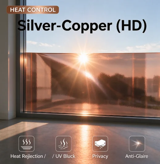 Silver Copper PET Privacy Glass Tint Roll One Way Vision Heat Insulation Anti UV Solar Control DIY Install For Home Office Build