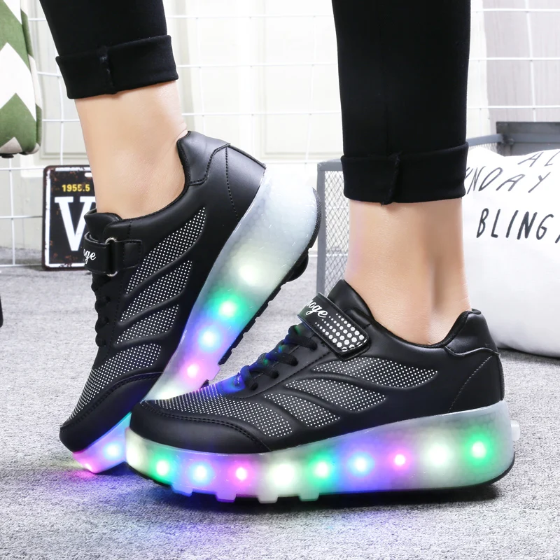 Designer Fashion Two Wheels Luminous Sneakers LED Roller Skates For Children Kids Boys Girls Shoes Light Up With USB Charging