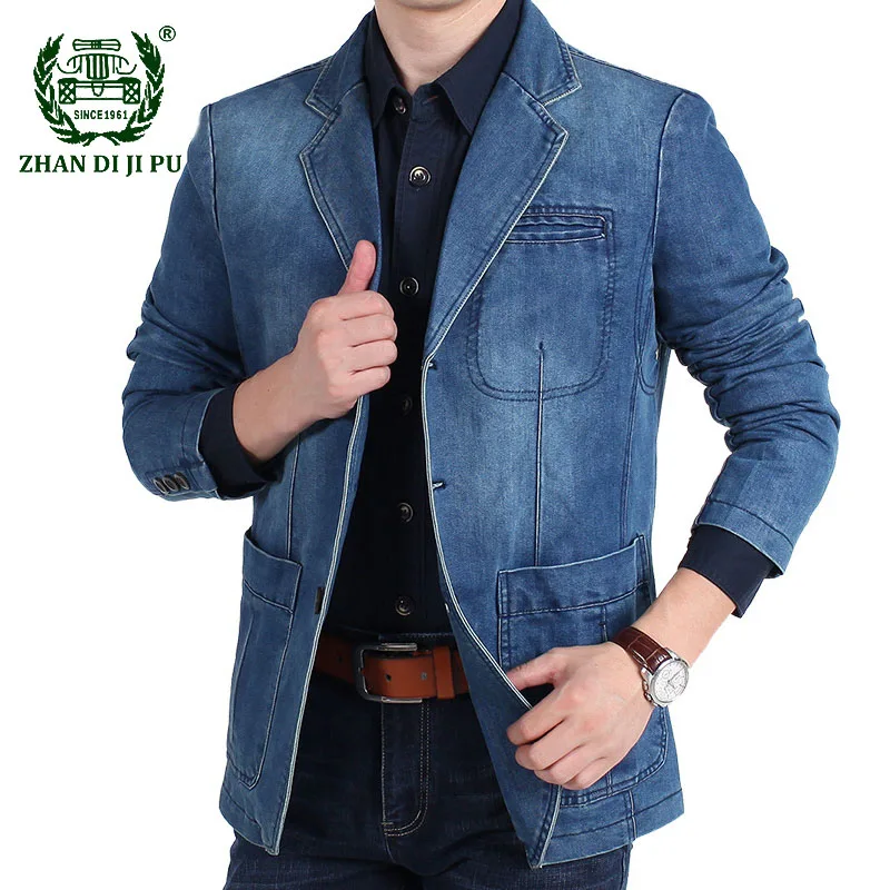 Men\'s Denim Blazer Autumn Winter Cotton Casual Fashion Suit Jacket Male Slim Fit Suits Jeans Blazers Plus Size Blazer Masculino