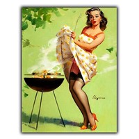 METAL SIGN WALL PLAQUE BBQ Garden PIN UP GIRL ELVGREN Retro Vintage style print-Aluminum
