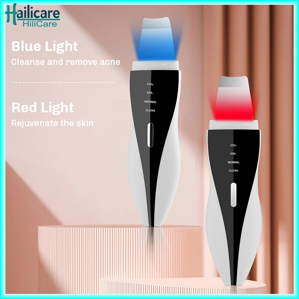 

Skin Scrubber Blackhead Remover 4 Modes Red Blue Light Ultrasonic Skin Scrubber Deep Face Cleaning Peeling Pore Facial Shovel