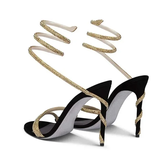 Eilyken Fashion Crystal Stiletto High Heels Woman Sandals Street Style Sexy Open Toe Wedding Party Prom Ankle Strap Shoes
