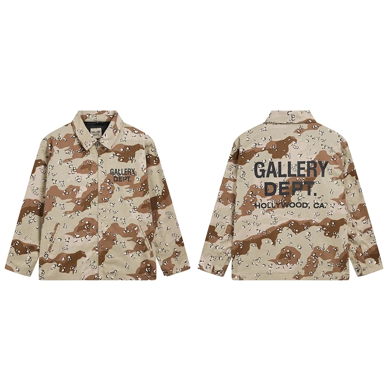 

New Desert Camouflage Letter Logo Print Jaet Khaki Zipper Outerwear Trendy Loose Fit Long Sve Youth Autumn Faion