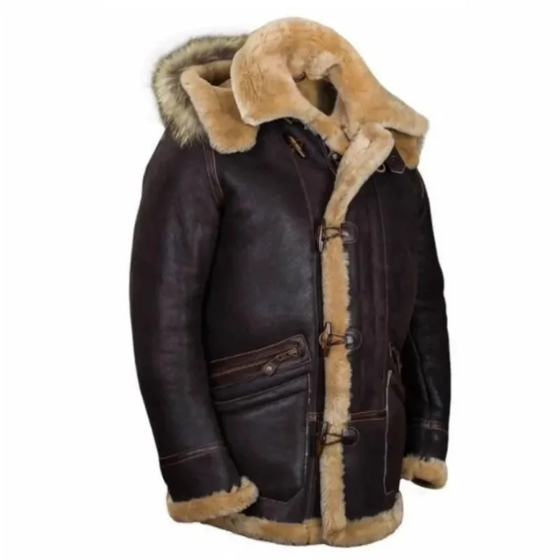 New Fashion Men's Coats Winter Jackets Fur Faux Leather Plush Turn-down Collar Zipper PU Winter Men Clothing Black