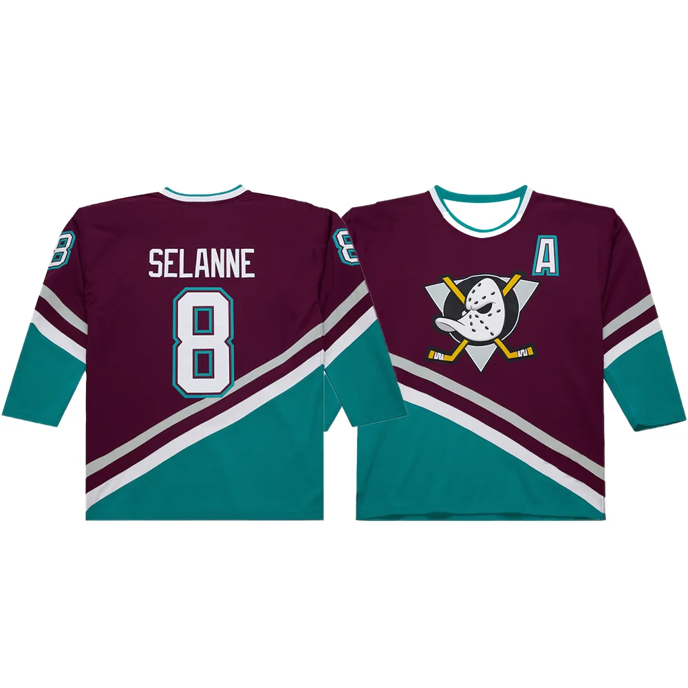 North American Anaheim Ice Hockey Training Jerseys Retro Sports Jerseys 1996/97 Men's No. 8 Teemu Selanne Player Jersey 3D