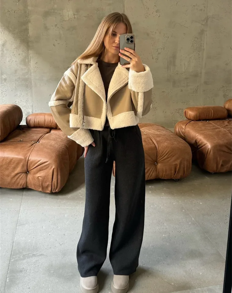 2026 Autumn New Sweet Fresh Lamb Wool Collar Patchwork Long Sleeve Women Cotton Coat Multiple Colors Optional