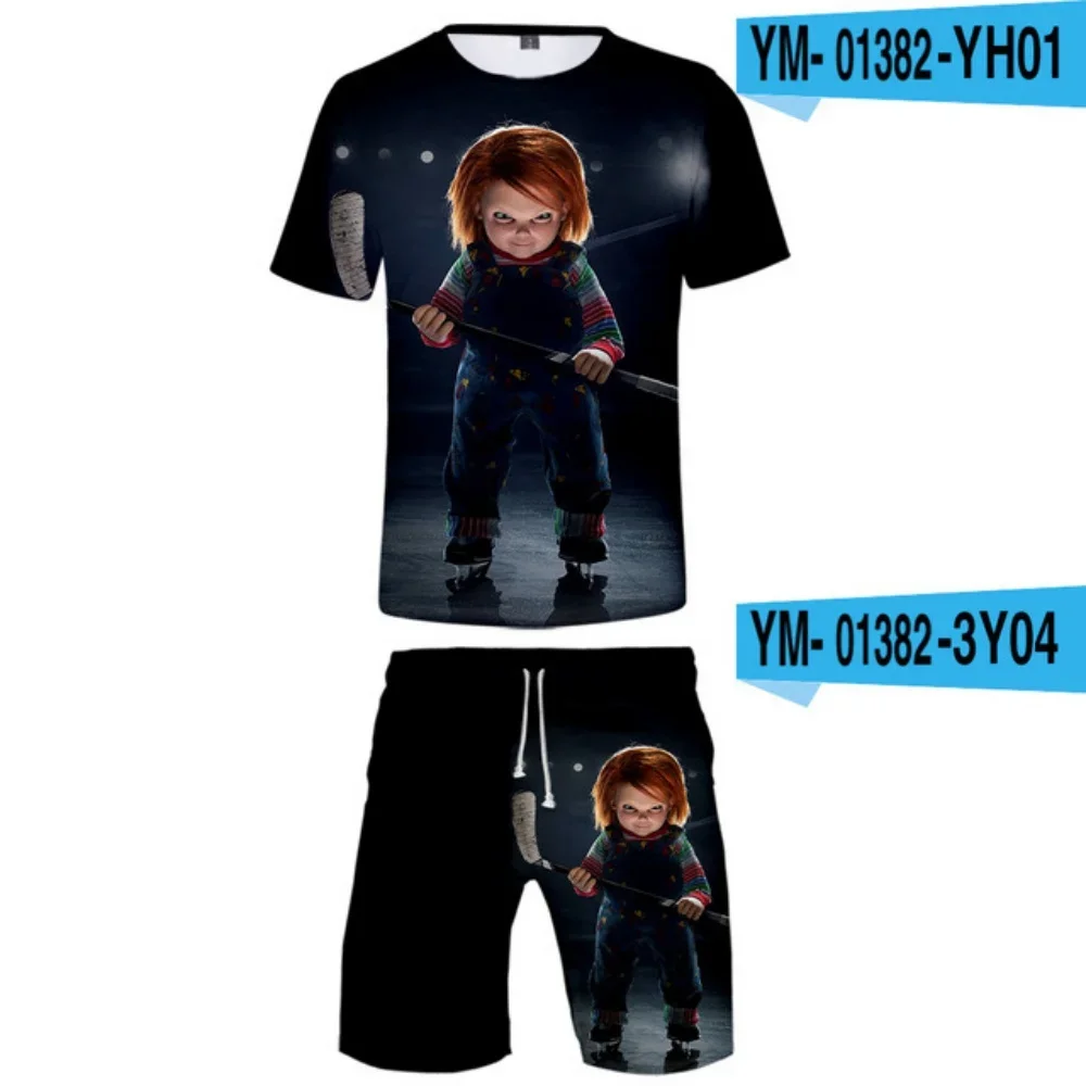 

Комплект из 2 предметов: футболка с коротким рукавом и шорты в стиле фильма ужасов «Чаки», модный костюм, уличная одежда