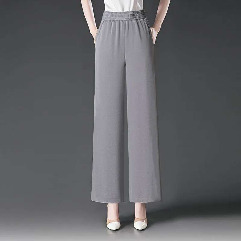 Straight-leg ice silk wrinkled gray